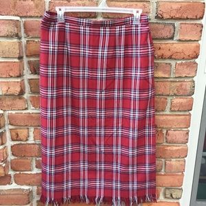 Vintage Red PLAID Midi Skirt Fringe Christmas 18
